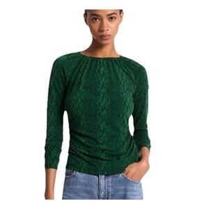 New Michael Kors Women's Top Green Black Snake Print Long Sleeve Pull-On Size M